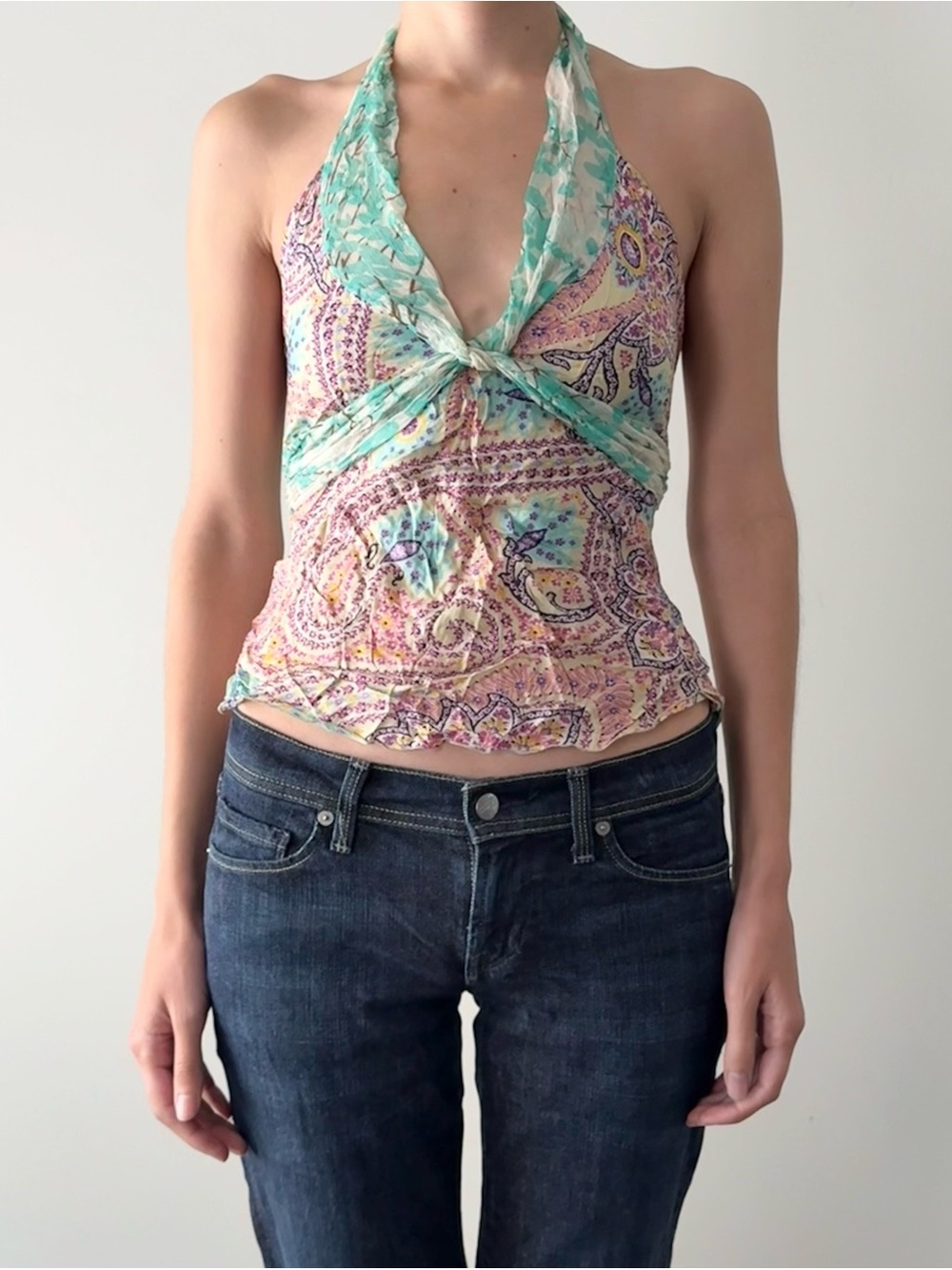 Y2K Paul & Joe 100% silk paisley print halter top